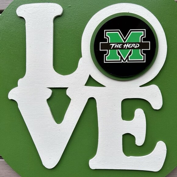 Marshall “LOVE” The Herd 3D Wood Decor Sign - Hang on Front Door, Porch Wall etc - Picture 1 of 6